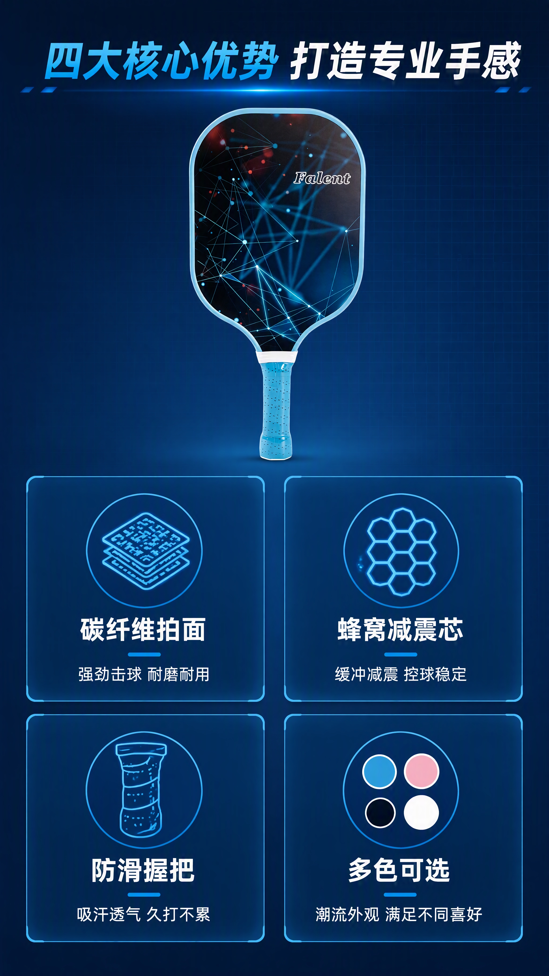 [第2张] 详情页核心卖点总览 — Falent 匹克球拍四大… - 图片创意预览