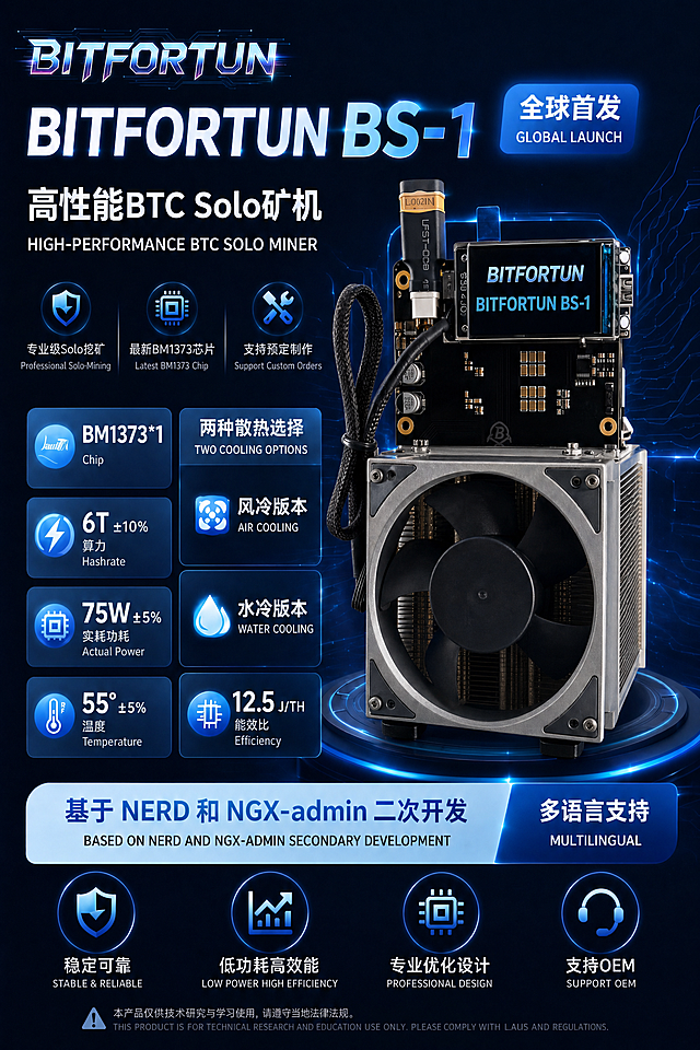 基于这张Bitfortun矿机海报，修改两个地方：1. 将所有小写的b开头字母bitfortun改成英文大写BITFORTUN；2. 将海报里原有的设备图片替换成提供的第二张实物设备照片，保持海报整体版式、文字内容和深蓝色科技背景风格不变