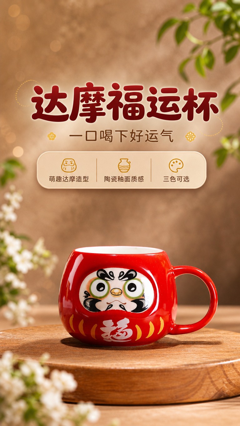 [商品] 使用【图1】红色达摩福运杯；保留圆润蛋形杯身、红色亮… - 图片创意预览