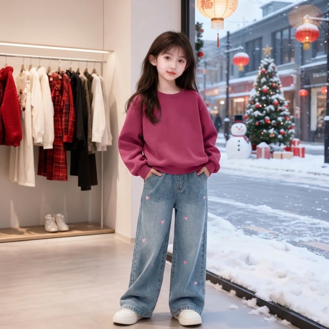 把图1的衣服和裤子给图的2的人物穿上，保留原场景光影，保持图2的人物五官和发型不变，图片宽高尺寸不变，背景不变，人物姿势不变，保持图1的衣服和裤子的款式和颜色不变预览效果