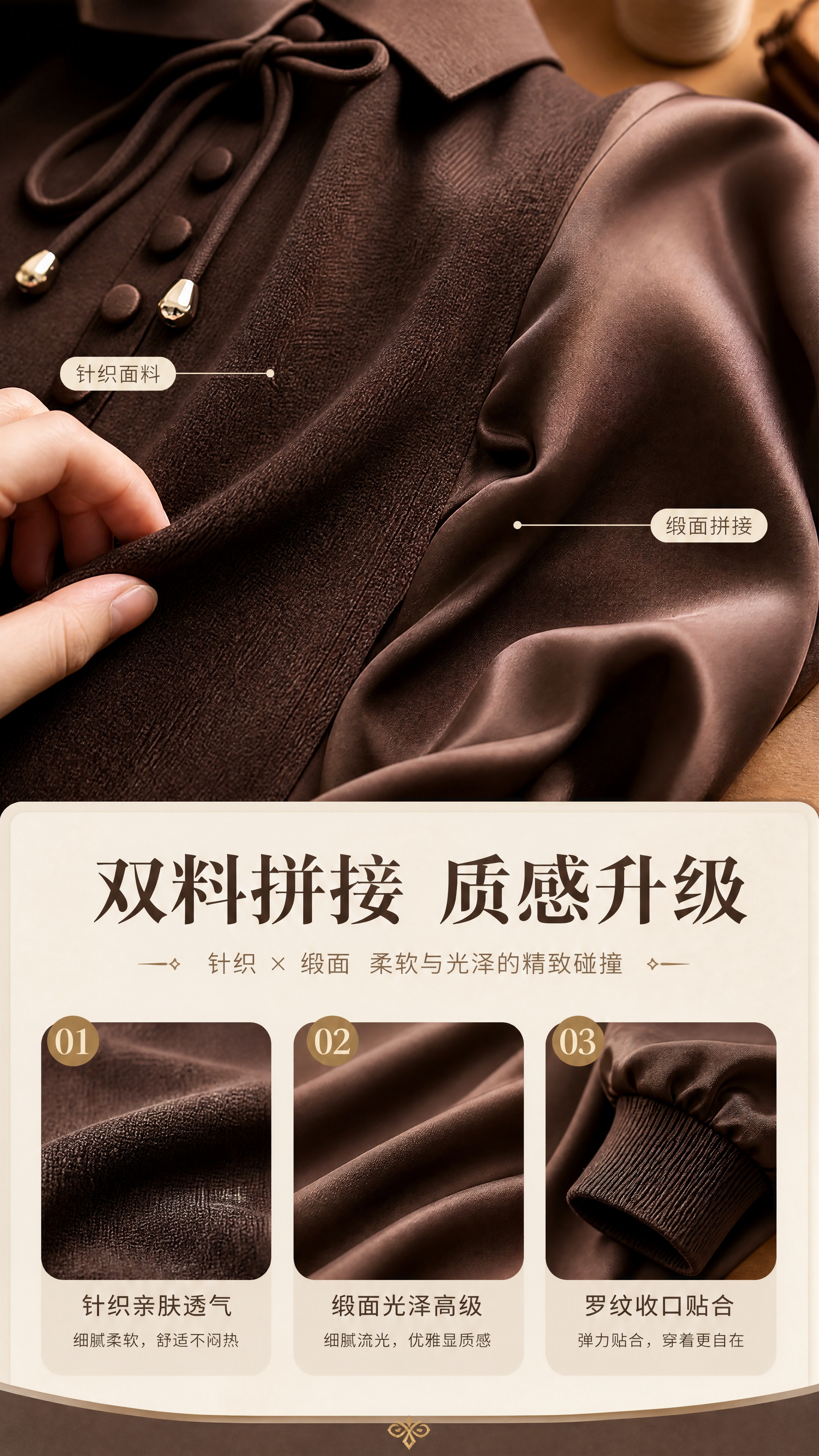[商品] 使用【图1】咖啡色Polo领系带针织拼接上衣；商品处… - 图片创意预览