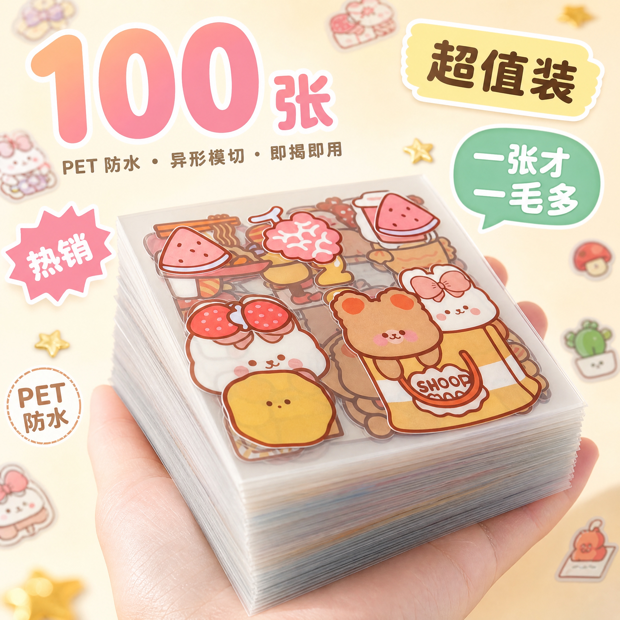 电商产品主图，1:1 正方形画幅，奶油治愈风 + 卡通童趣风融… - 图片创意预览