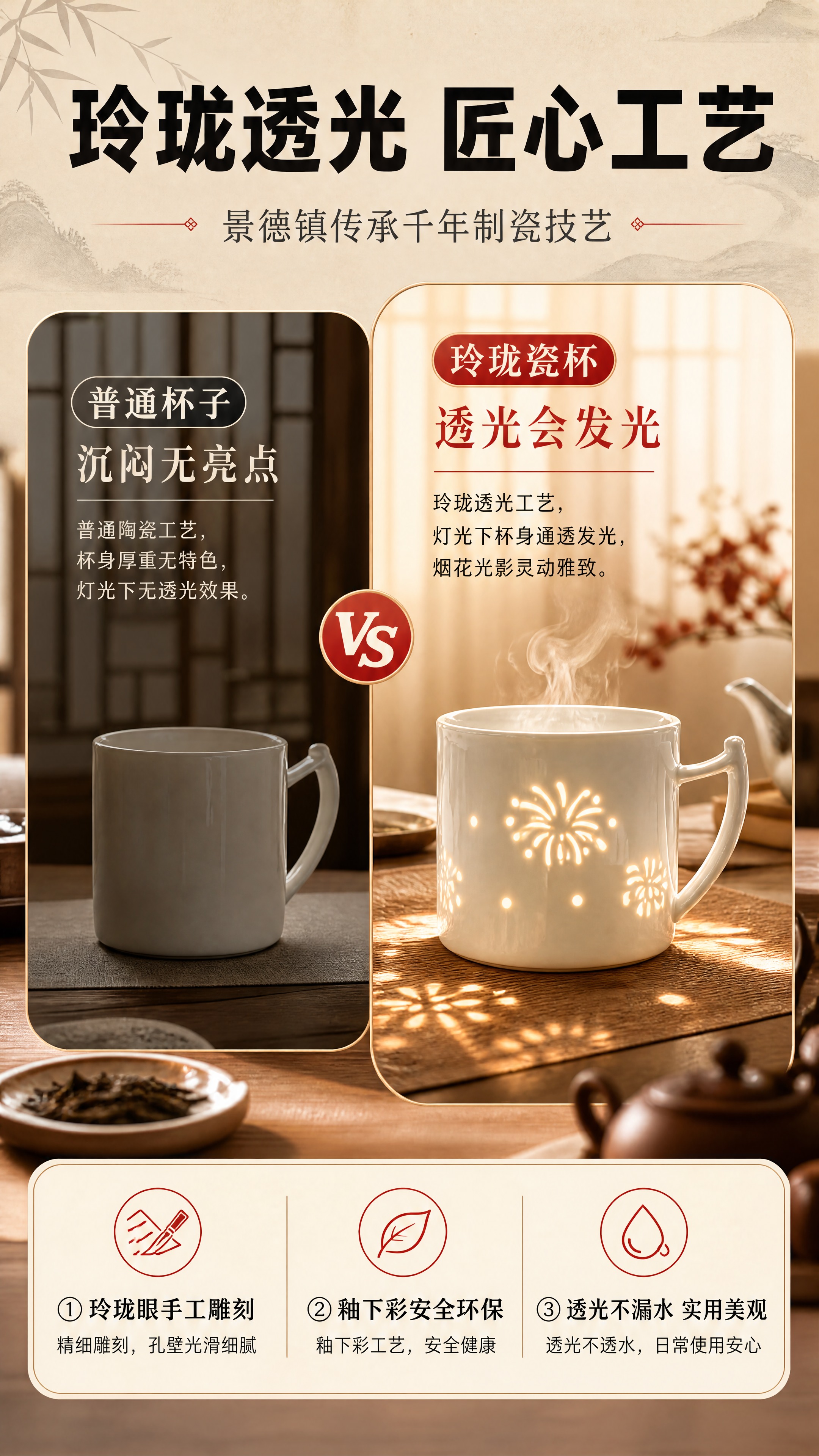 [商品] 使用【图2】中间烟花款景德镇玲珑瓷马克杯；保留白瓷材… - 图片创意预览