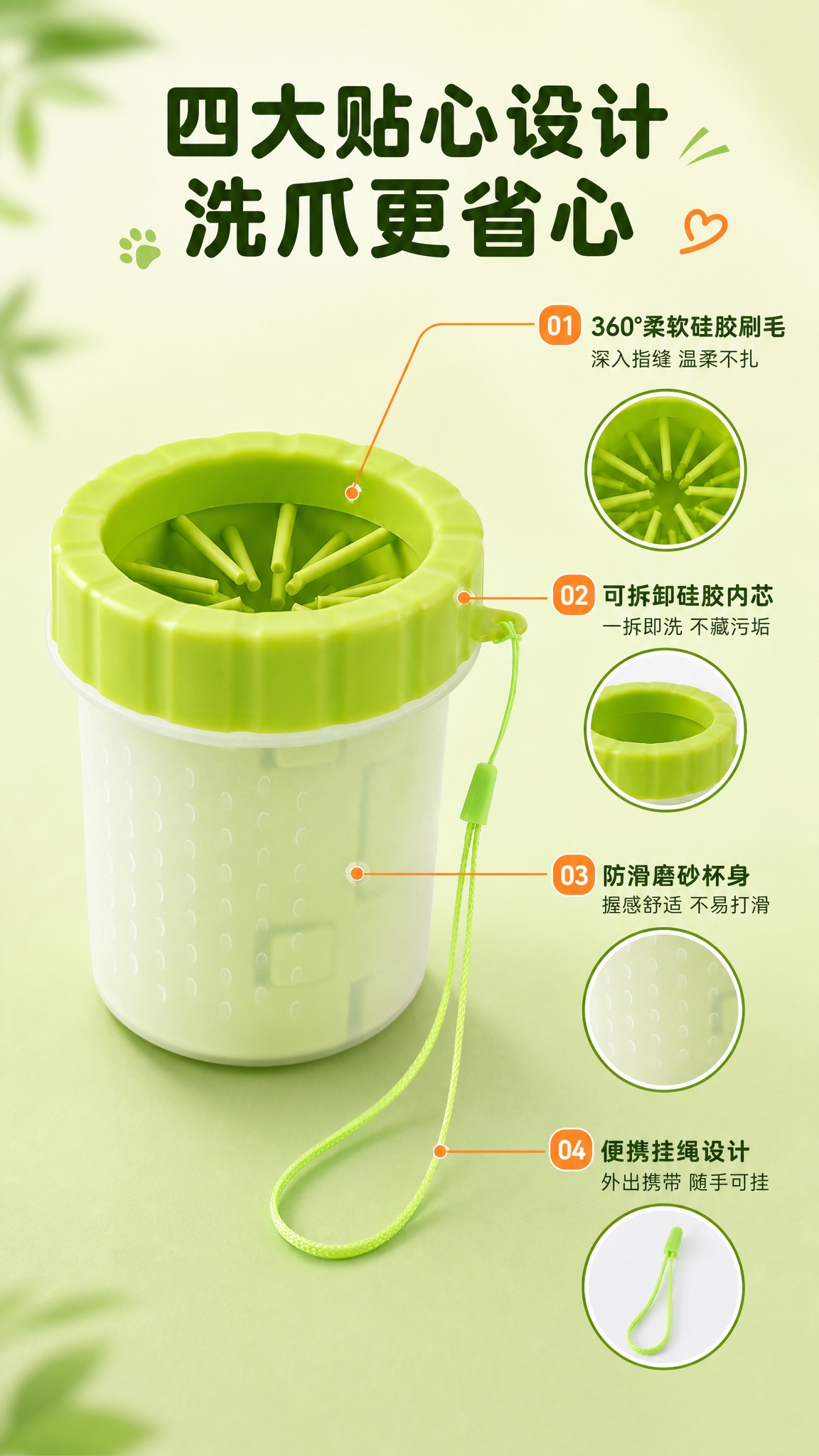 [商品] 使用【图1】绿色硅胶宠物洗脚杯；保留绿色硅胶盖、放射… - 图片创意预览