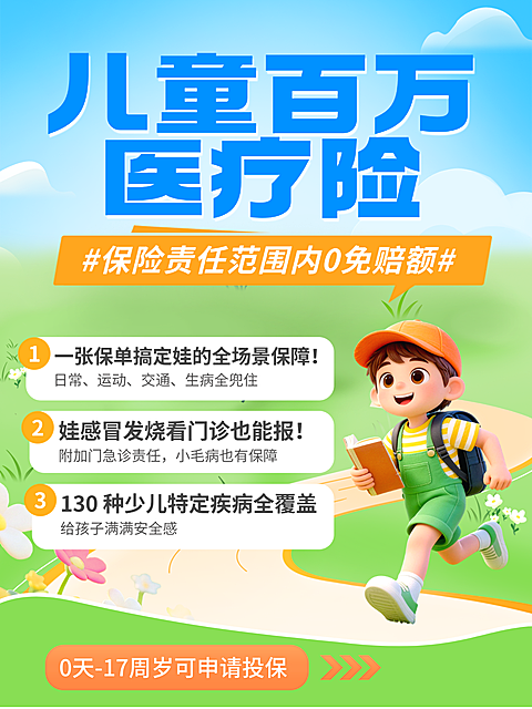 儿童百万医疗险保险产品宣传营销小红书封面