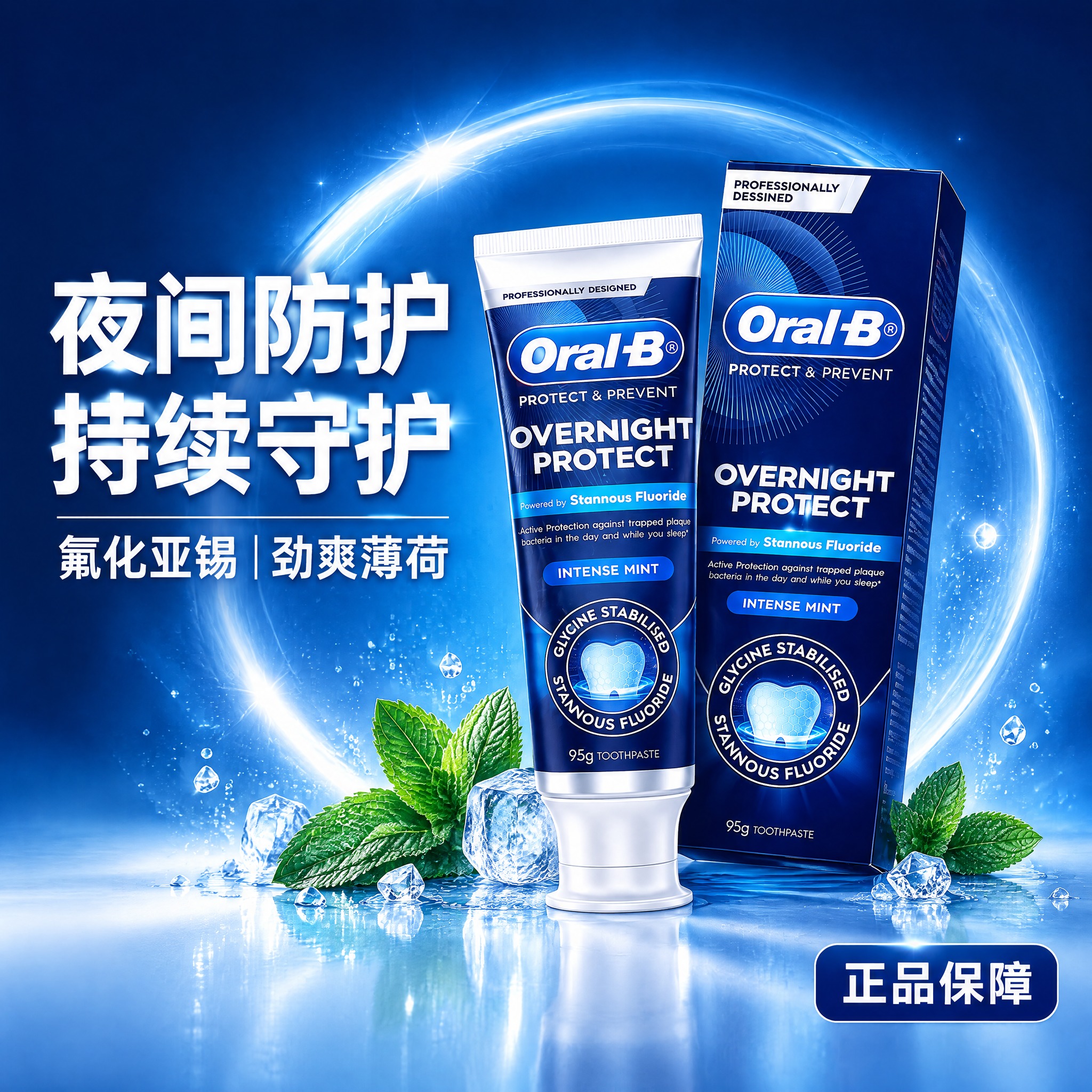 参考第二张图的排版构图，将第一张图中的Oral-B夜间防护牙膏… - 图片创意预览