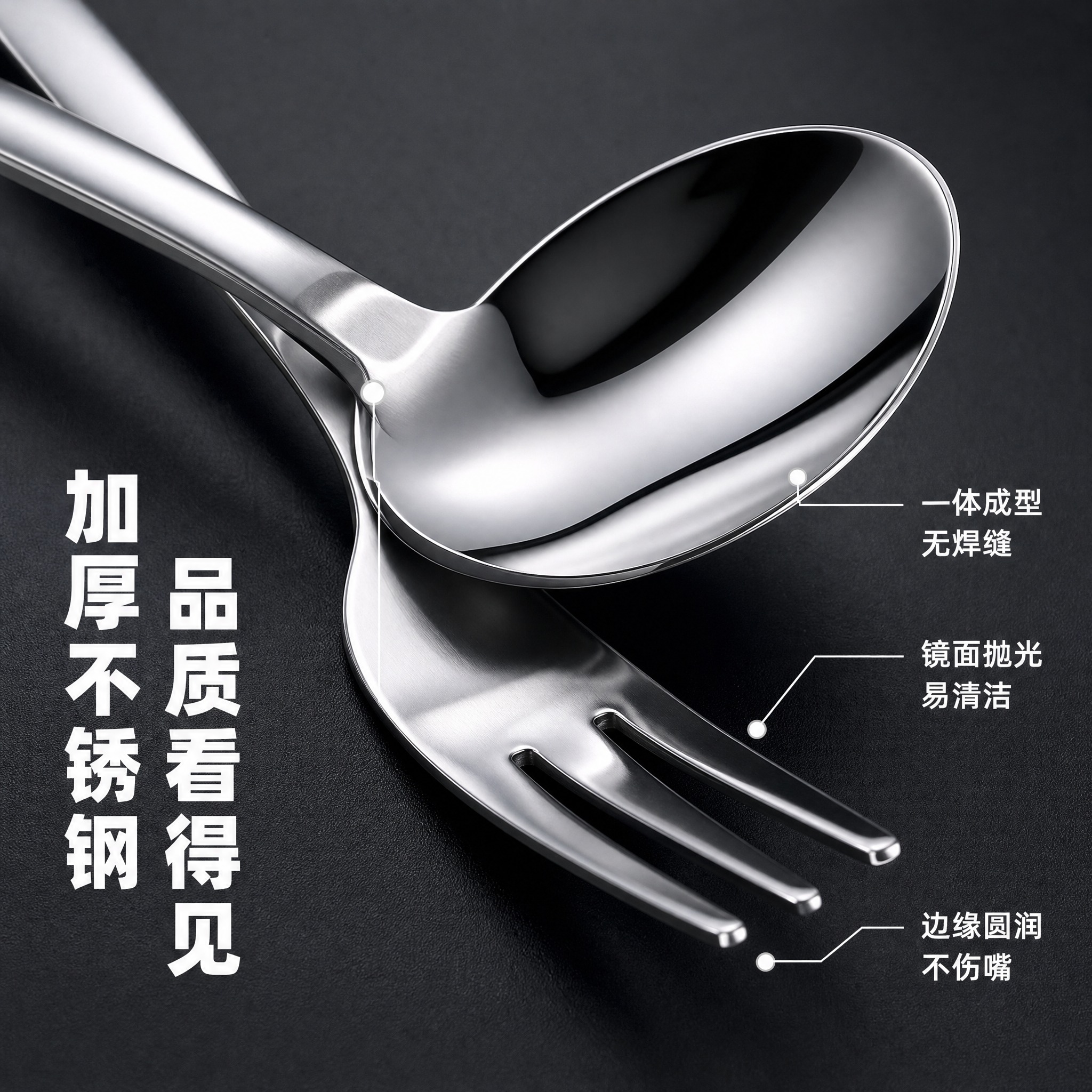 [主图-3] 不锈钢餐具四件套 材质细节与品质图。 [统一基调… - 图片创意预览