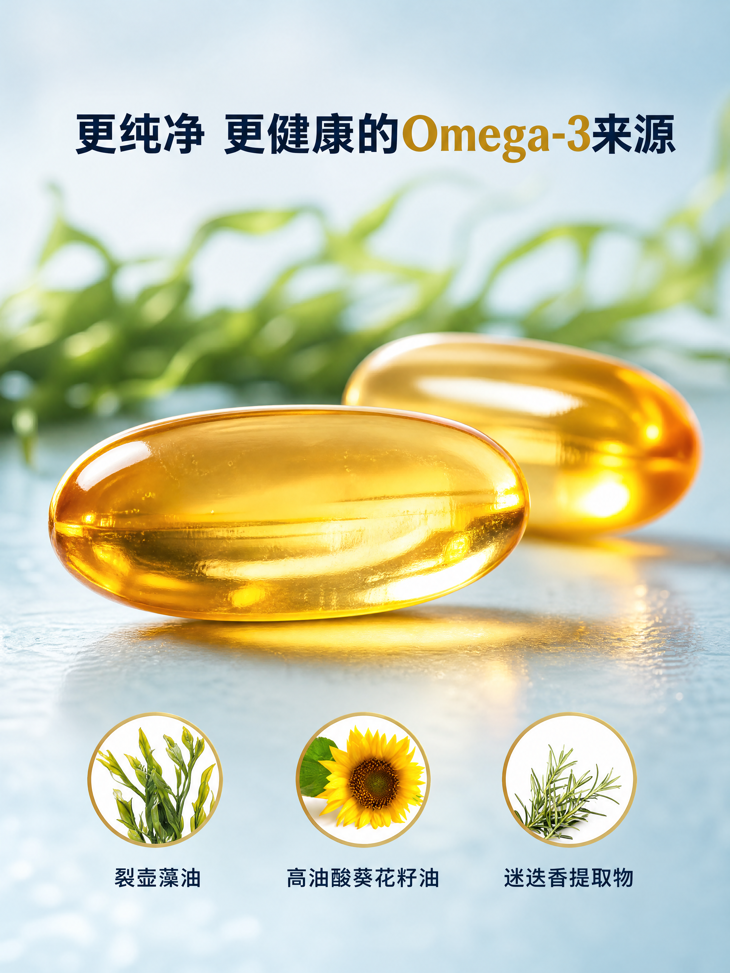 [商品] 使用【图7】两颗金色Omega-3胶囊微距特写图；保… - 图片创意预览