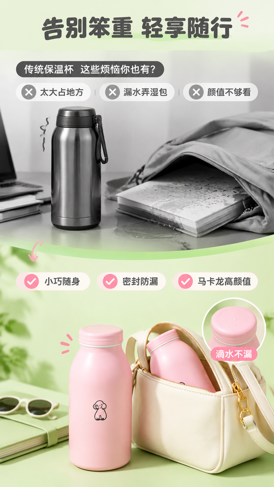 [商品] 使用【图1】樱花粉款马卡龙迷你保温杯；保留圆润牛奶瓶… - 图片创意预览
