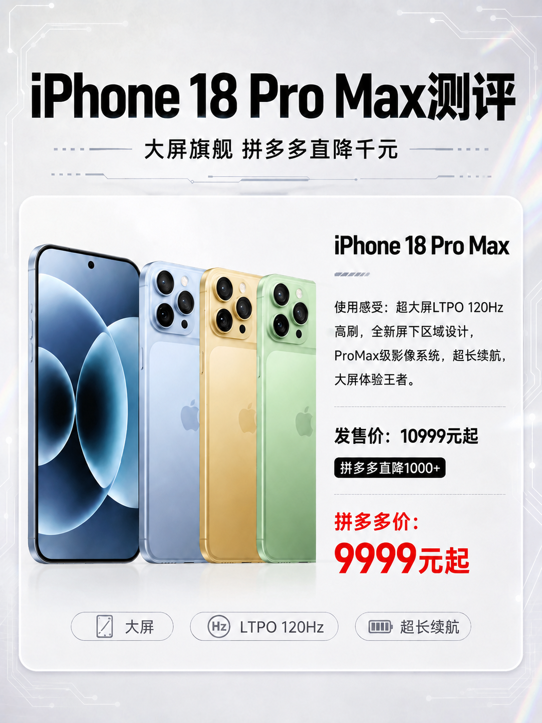 将顶部主标题文字从"iPhone 18 Pro系列测评"修改为… - 图片创意预览