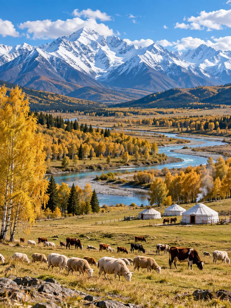 阿勒泰自然风光，新疆阿勒泰地区，连绵的雪山山脉，广袤的草原牧场… - 图片创意预览