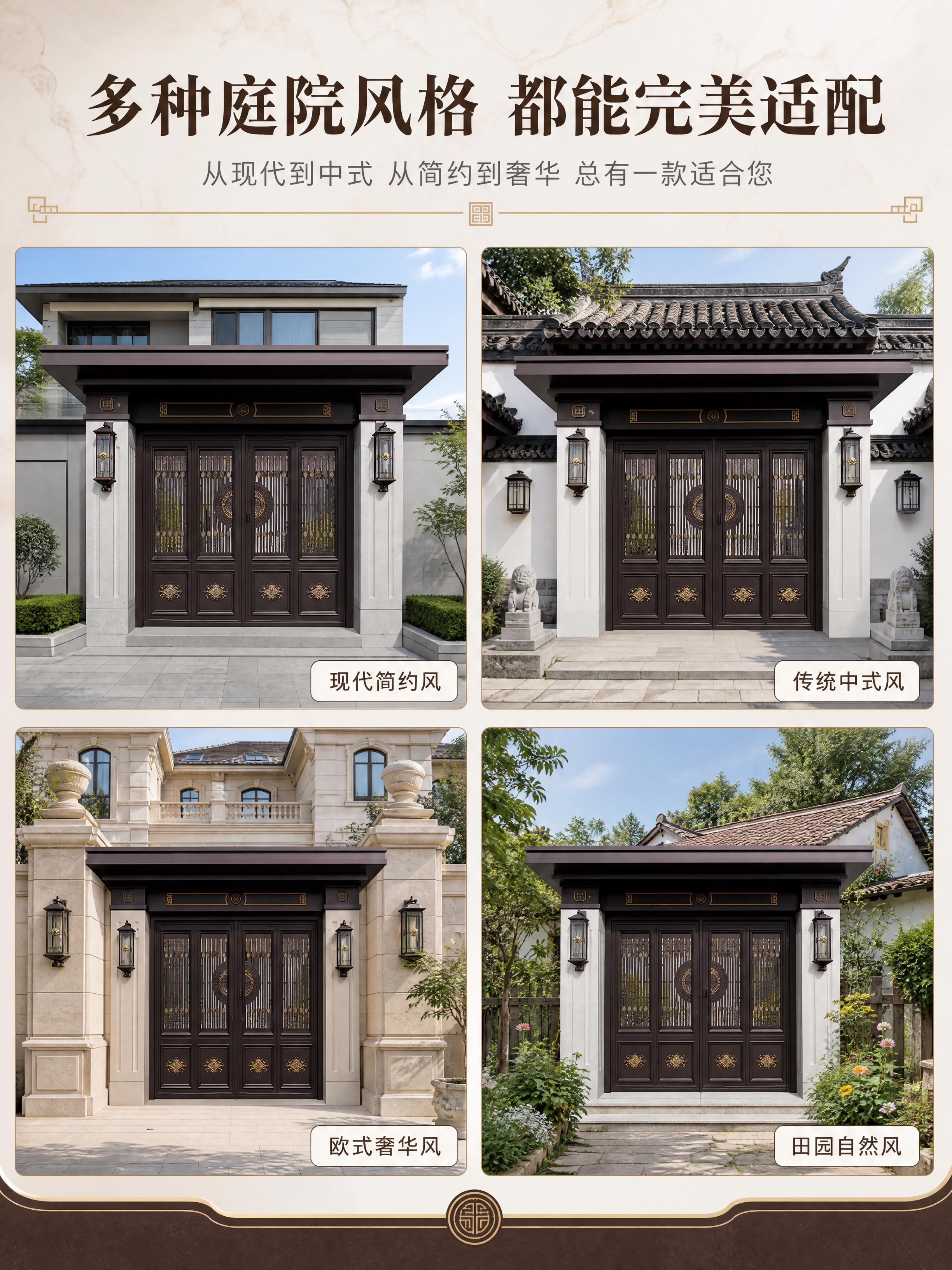 [商品] 使用【图1】徽府护卫铝艺新中式庭院门楼双开大门；保留… - 图片创意预览