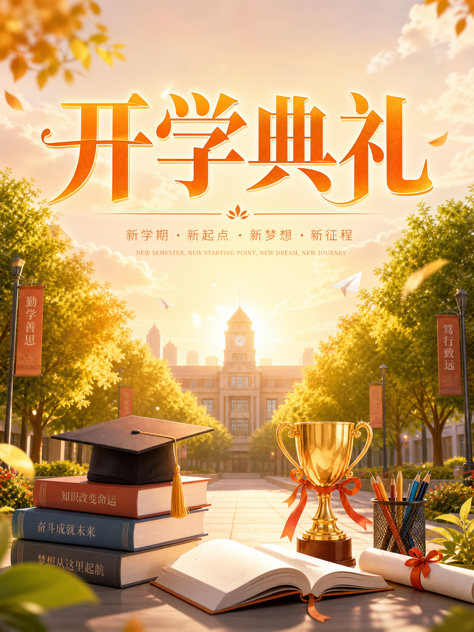 开学典礼主题公众号首图，画面上方居中位置有醒目的"开学典礼"四… - 图片创意预览