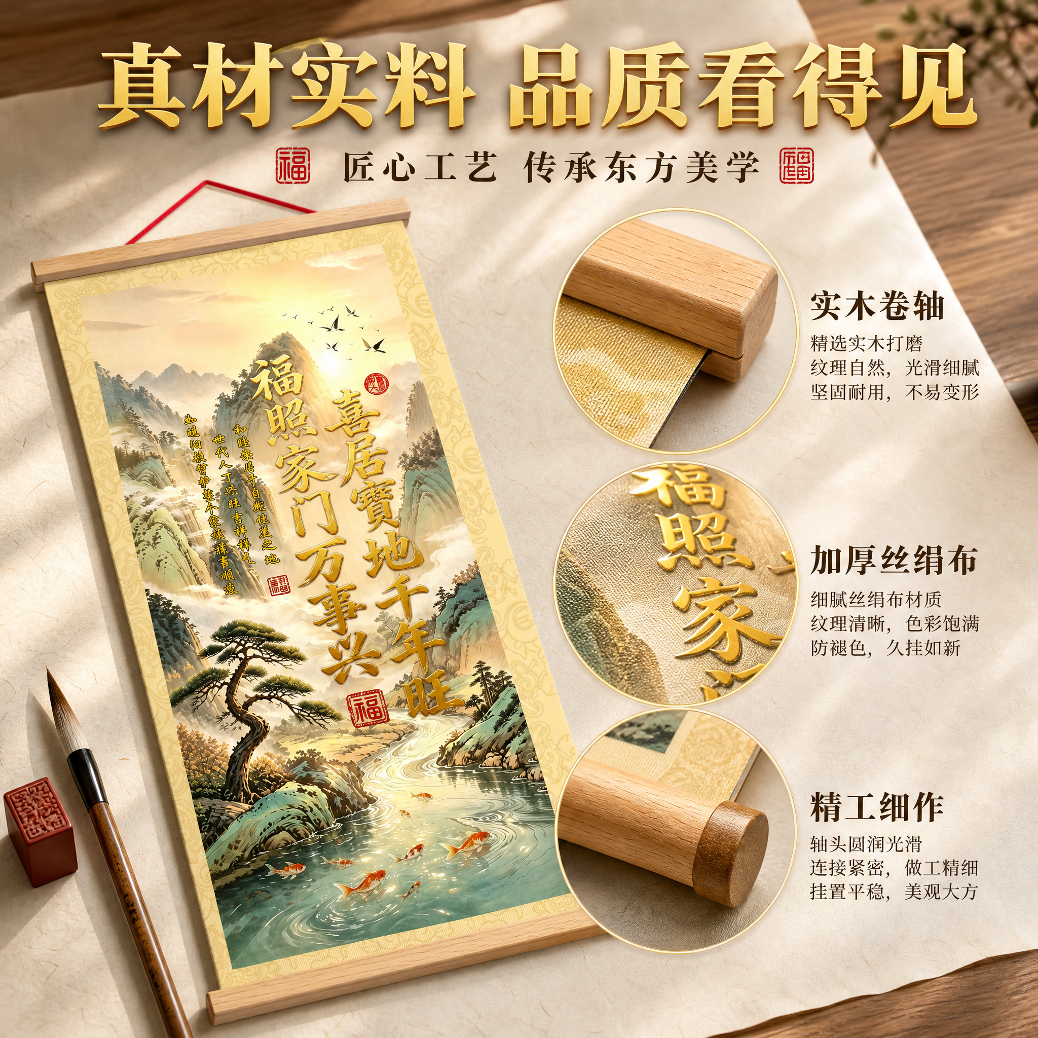 [主图-2] 福照家门山水吉祥卷轴挂画 材质细节卖点图 突出真… - 图片创意预览