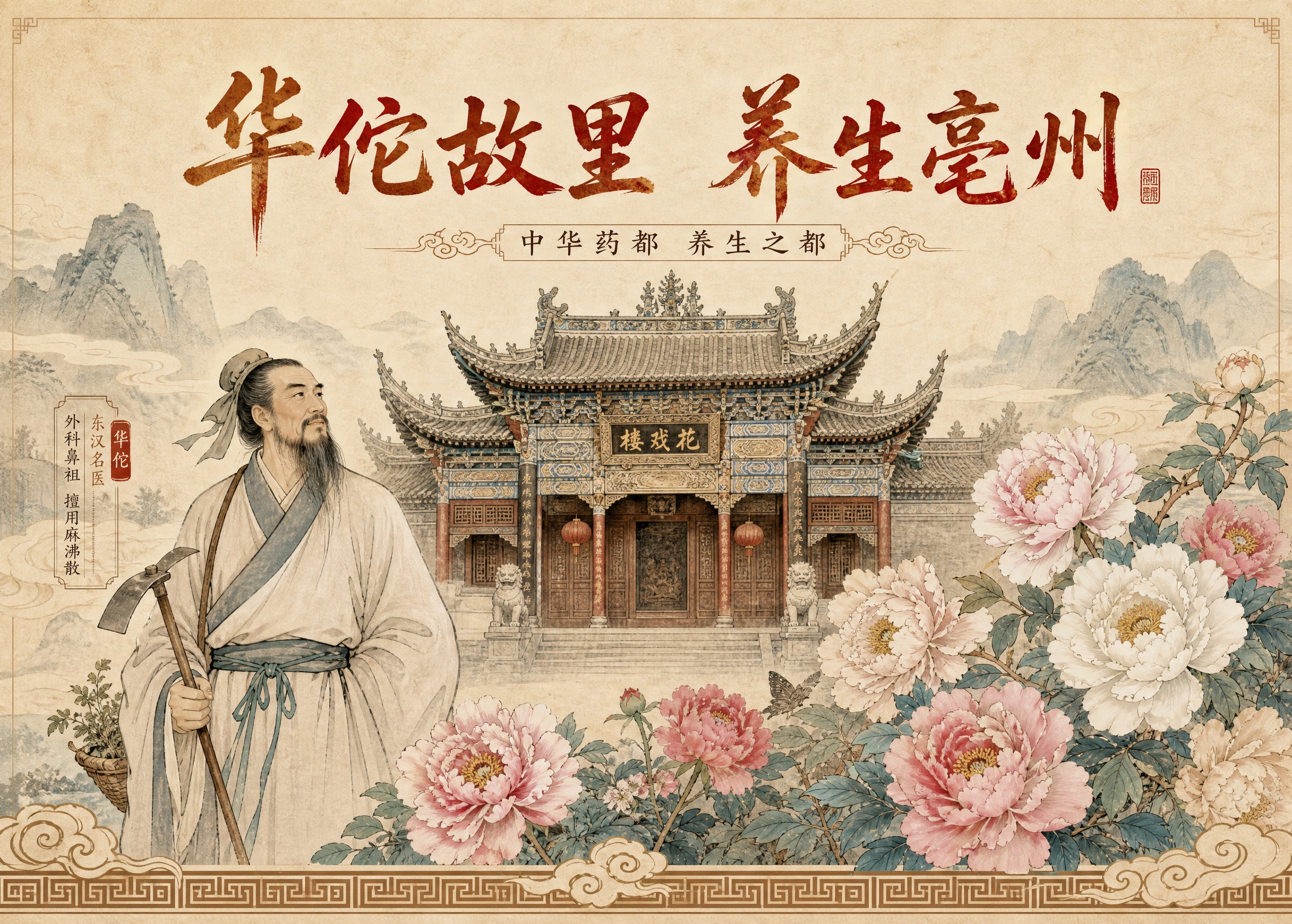 国风新中式工笔画风格，32开横版小册子封面，比例7:5横版。画… - 图片创意预览