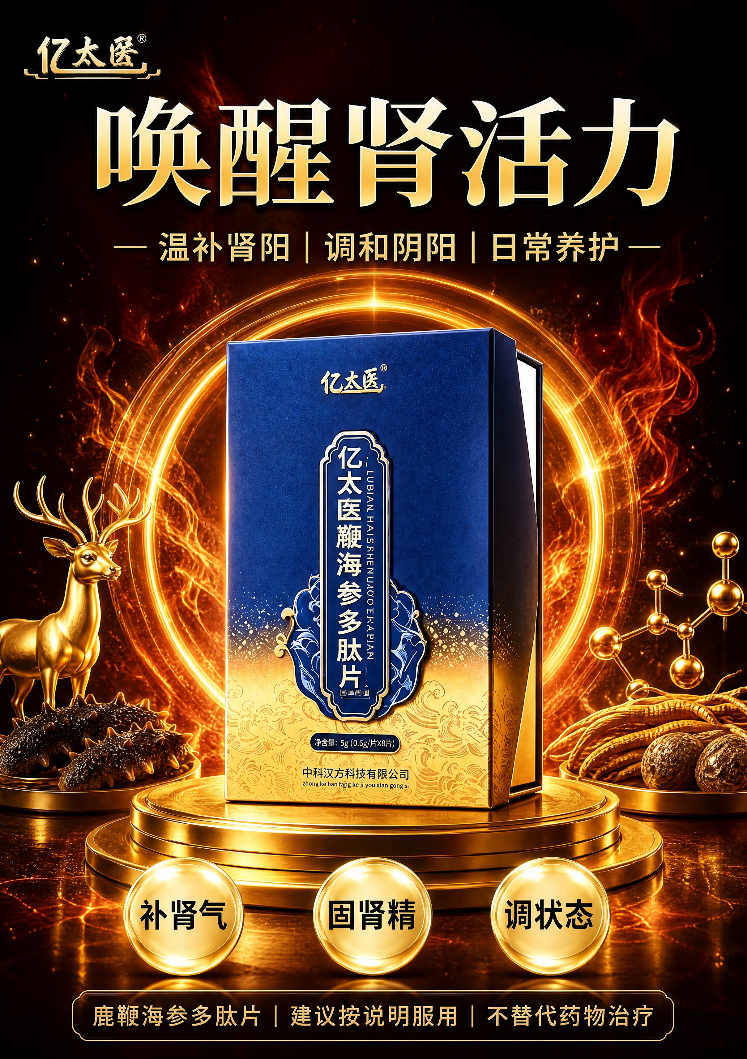 [商品] 使用【图1】亿太医鹿鞭海参多肽片蓝金包装盒；保留包装… - 图片创意预览