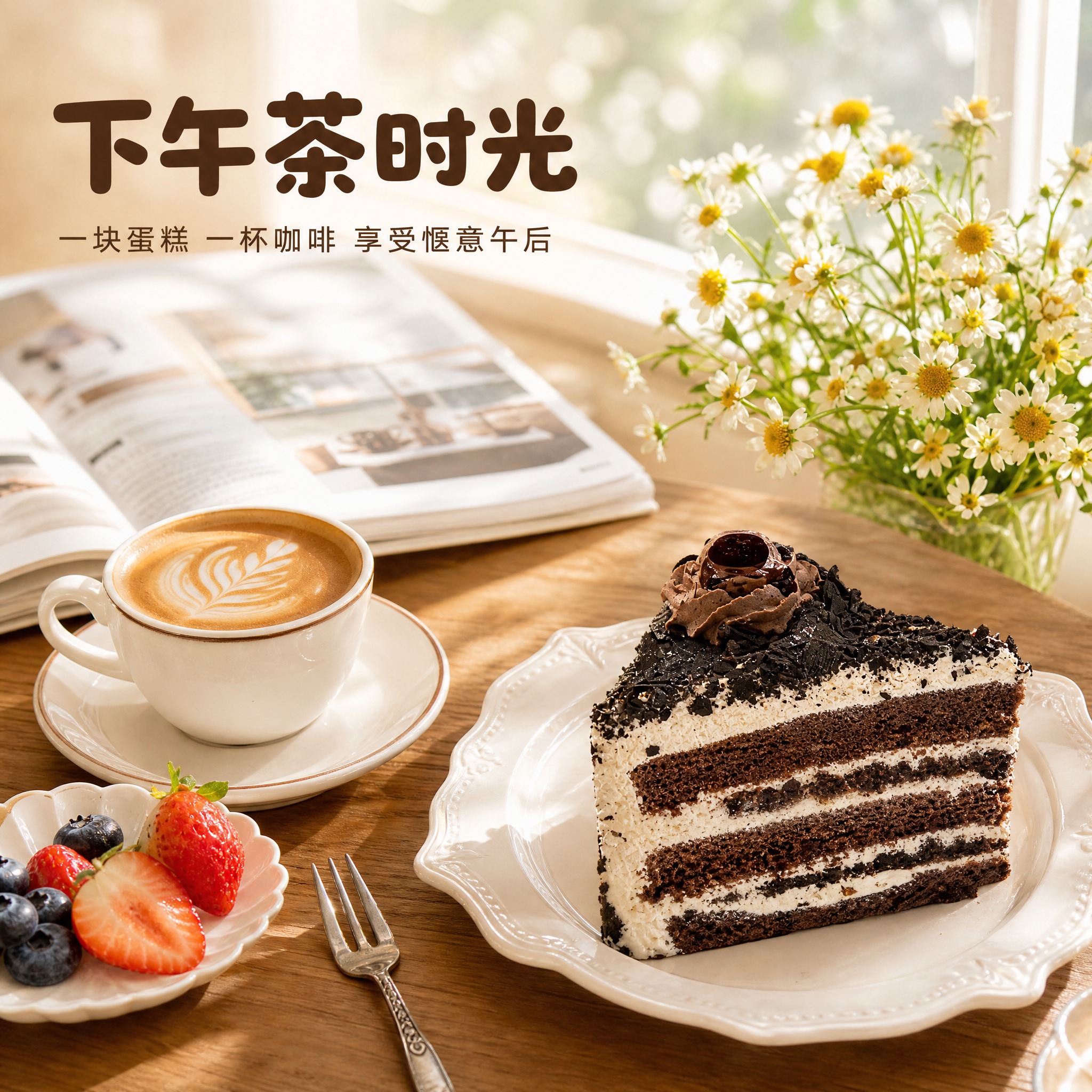 [主图-4] 黑森林蛋糕生活场景图，主题为下午茶惬意时光。 [… - 图片创意预览