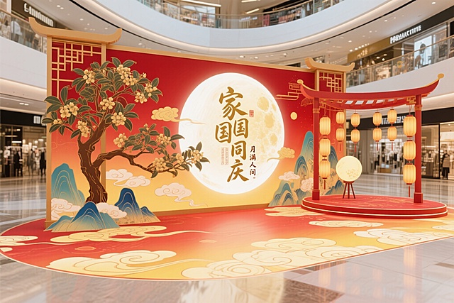 国庆中秋双节商场美陈物料