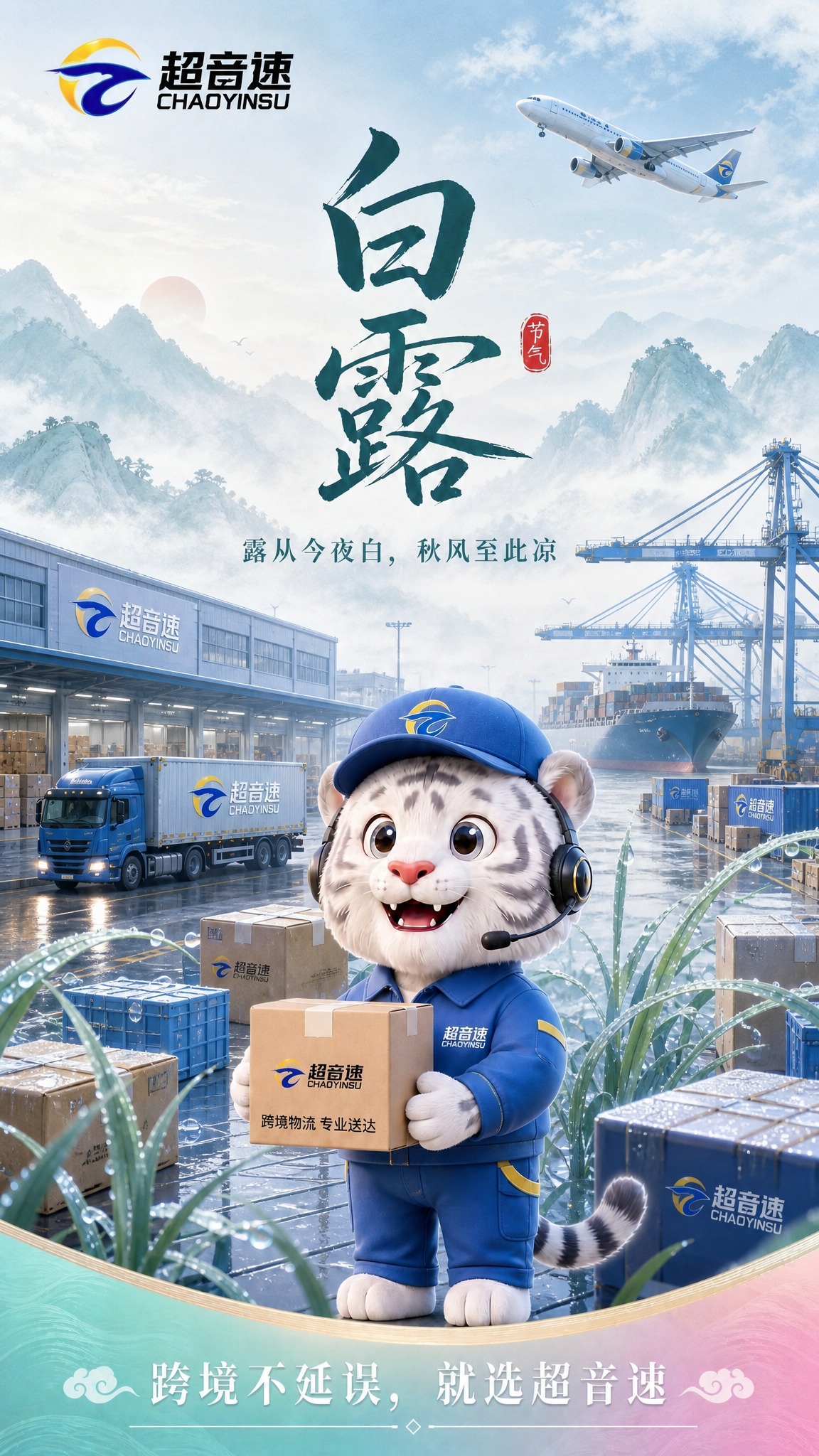在这张白露节气海报基础上，整体风格融入更多跨境物流元素，打造物… - 图片创意预览