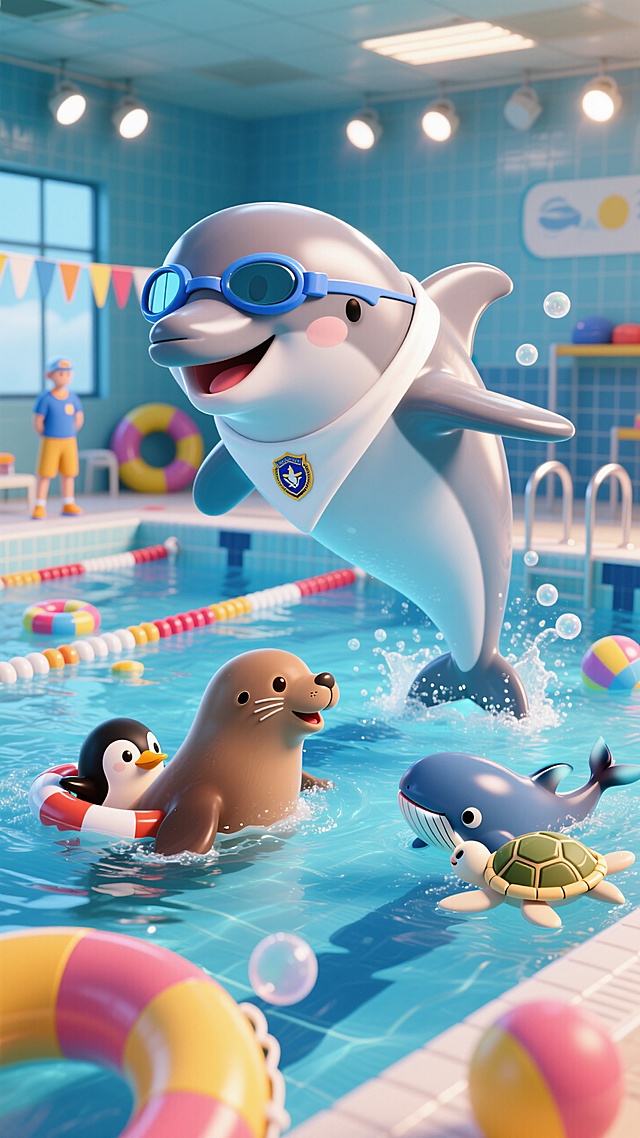 🐬海豚教练教游泳，小动物泳池欢乐多🏊‍