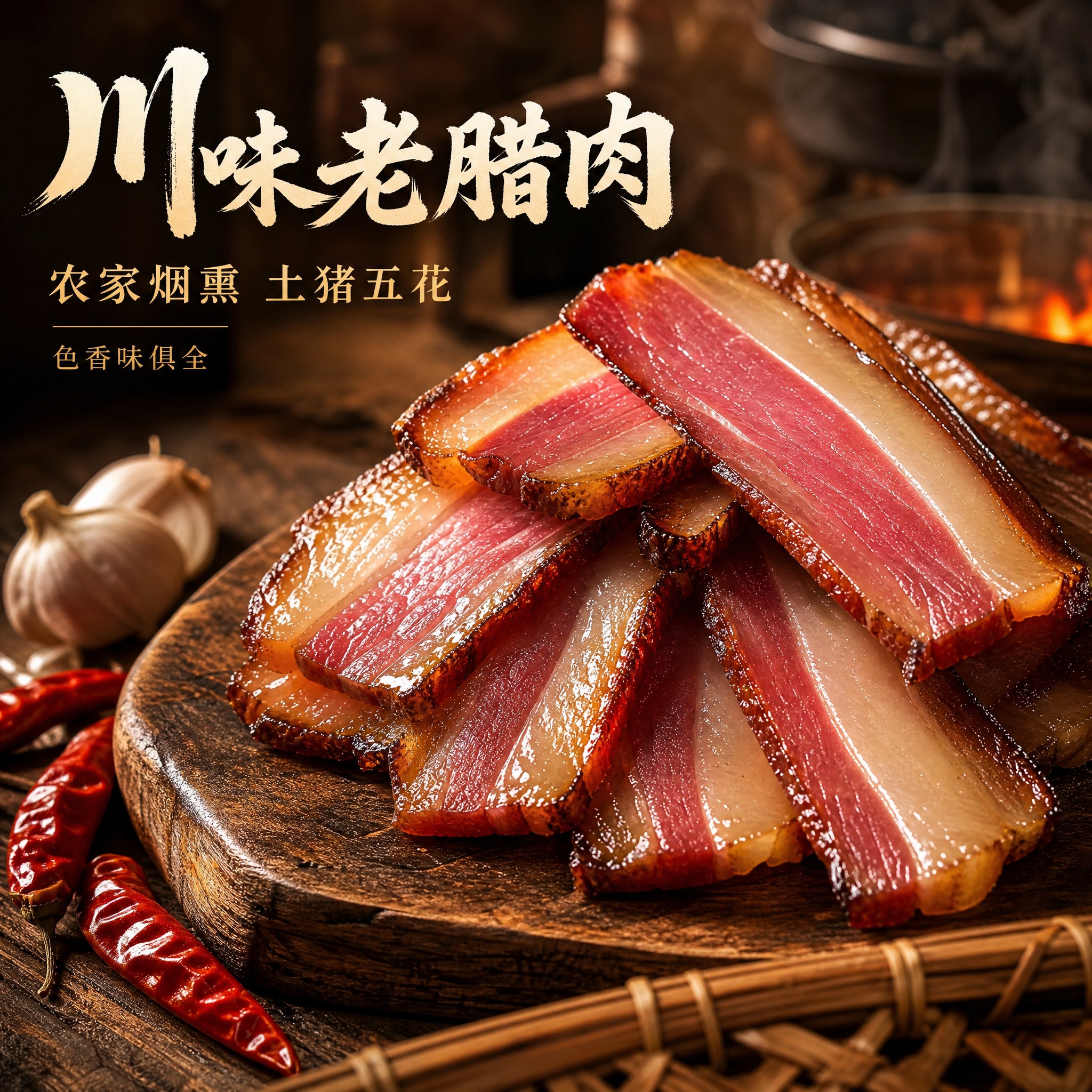 [主图-1] 川味腊肉首图点击率，突出农家土味烟火气与极致食欲… - 图片创意预览