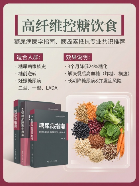 浅奶油灰粉色背景，柔和洁净温暖，核心品牌色为深邃浓郁带高级灰调的浆果红色，辅助色深灰色，点缀色同色系深粉，整体专业私密柔和可信赖具现代科技感，风格干净、专业、有温度。画面中添加糖尿病指南书籍叠放图、高预览效果