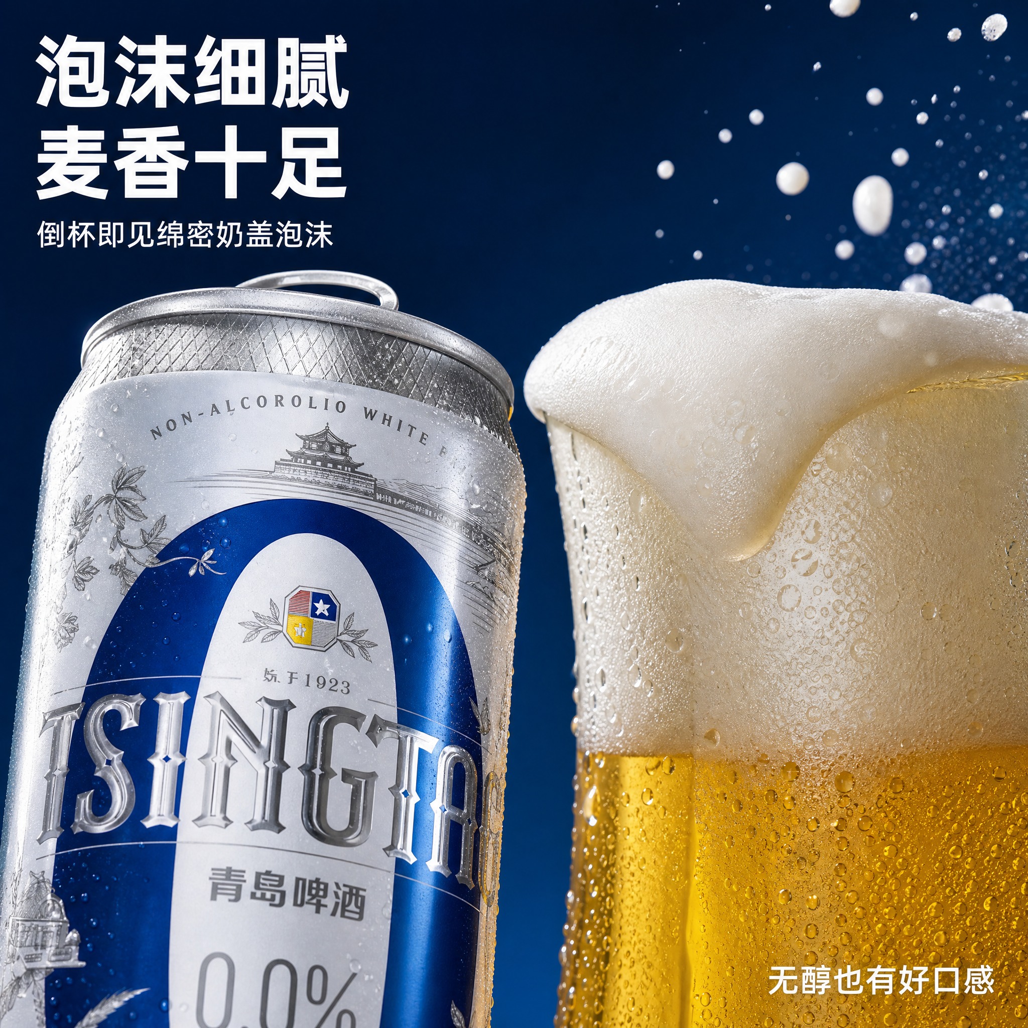 [主图-3] 青岛啤酒0.0%无醇白啤细节特写图，展示罐体质感… - 图片创意预览