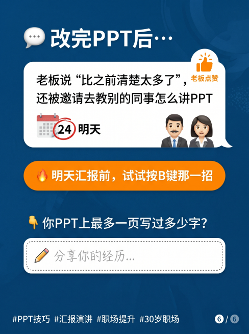 小红书图片脚本（3:4竖版｜1242×1660 px）
整体风格
专业汇报干货 · 清爽商务 · 高识别度
主色调：深蓝（#1B3B6F）+ 亮湖蓝（#2F8FBF）+ 浅灰白（#F4F7FB）
字体预览效果