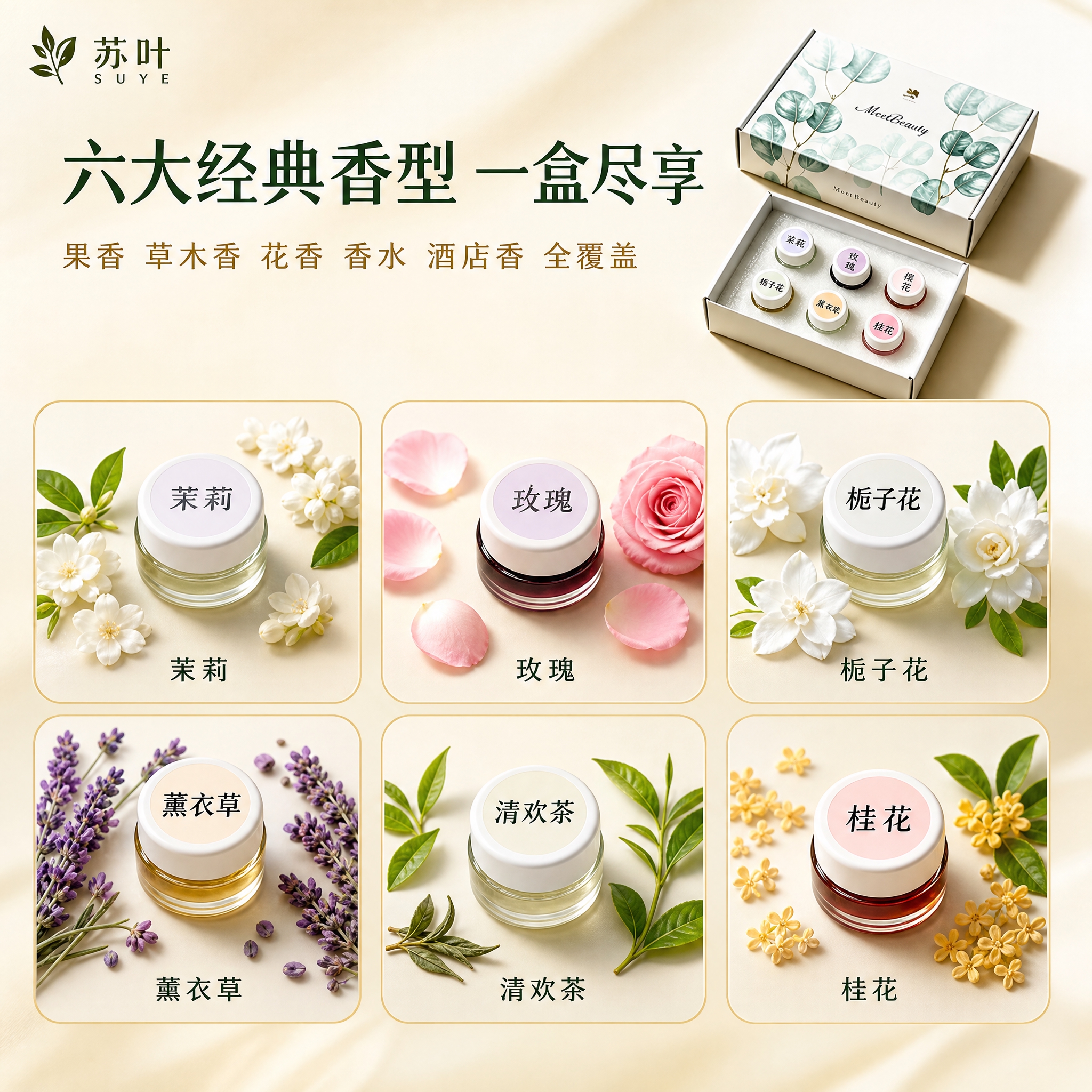 [主图-2] 六大香型展示 多款式香型矩阵。 [统一基调] 整… - 图片创意预览