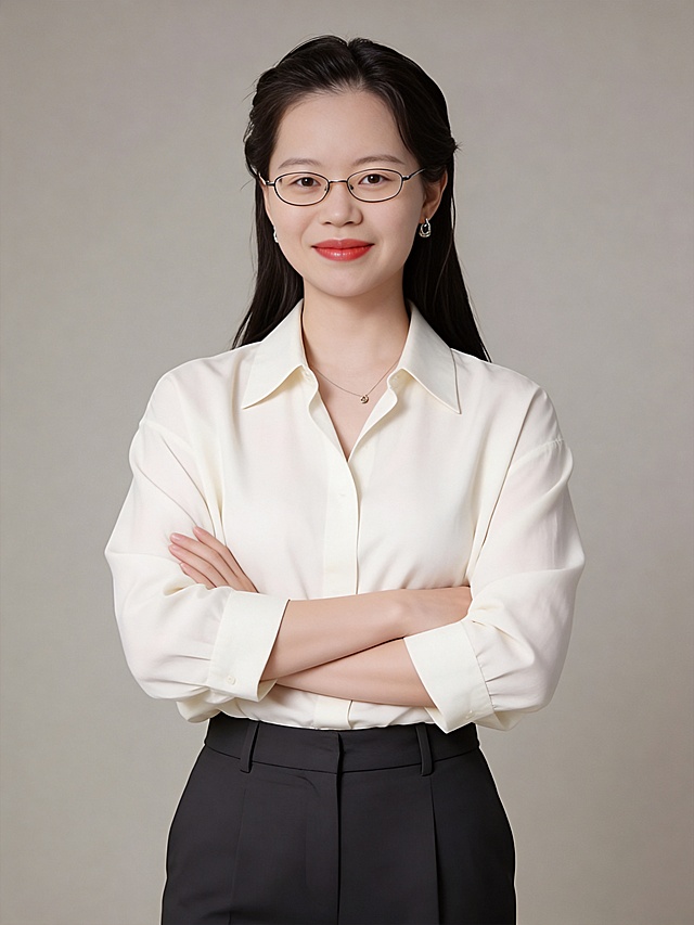 简约主义风格，双色设计风融合商务感与优雅感，实景感面料细节展现舒适质感，整体呈现专业而从容的现代女性形象。