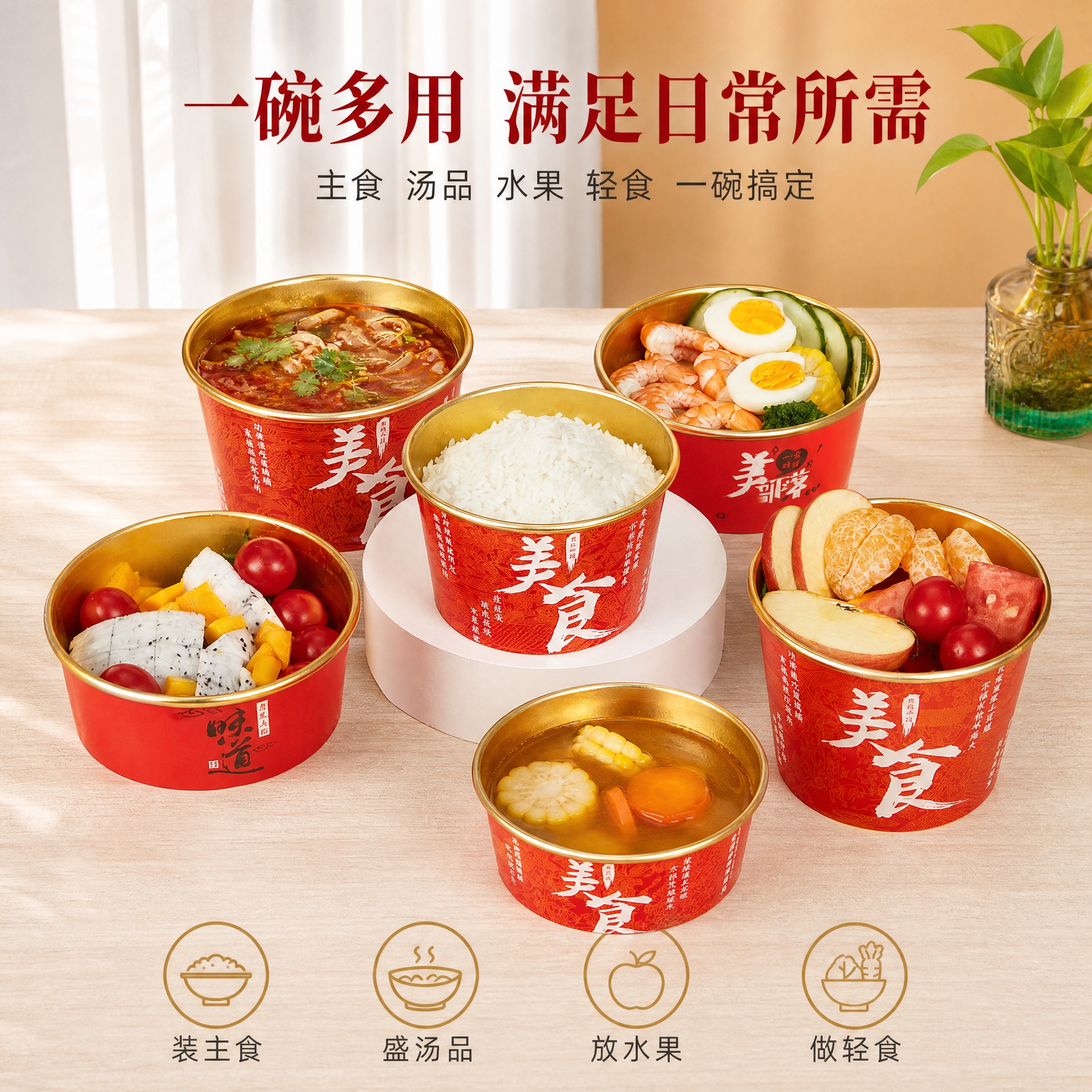 [主图-2] 金箔纸碗使用场景与多用途展示，核心亮点效果证明。… - 图片创意预览