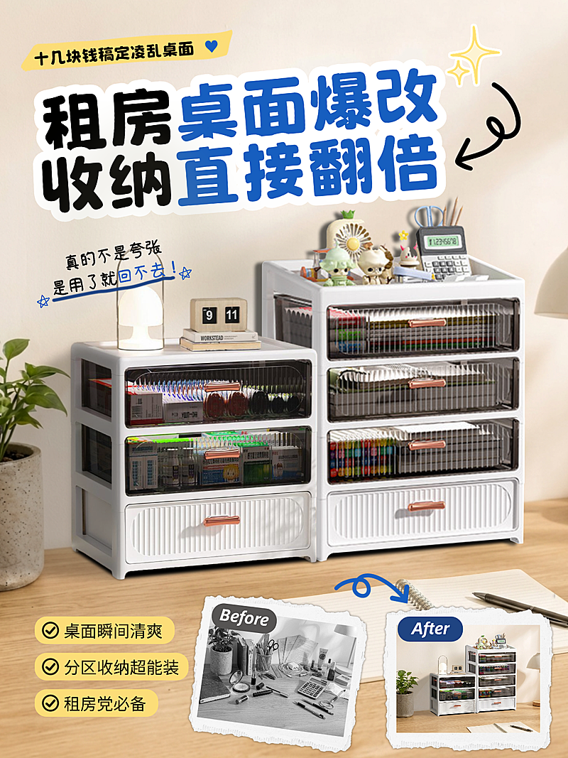 租房桌面收纳经验分享简约现代风小红书封面