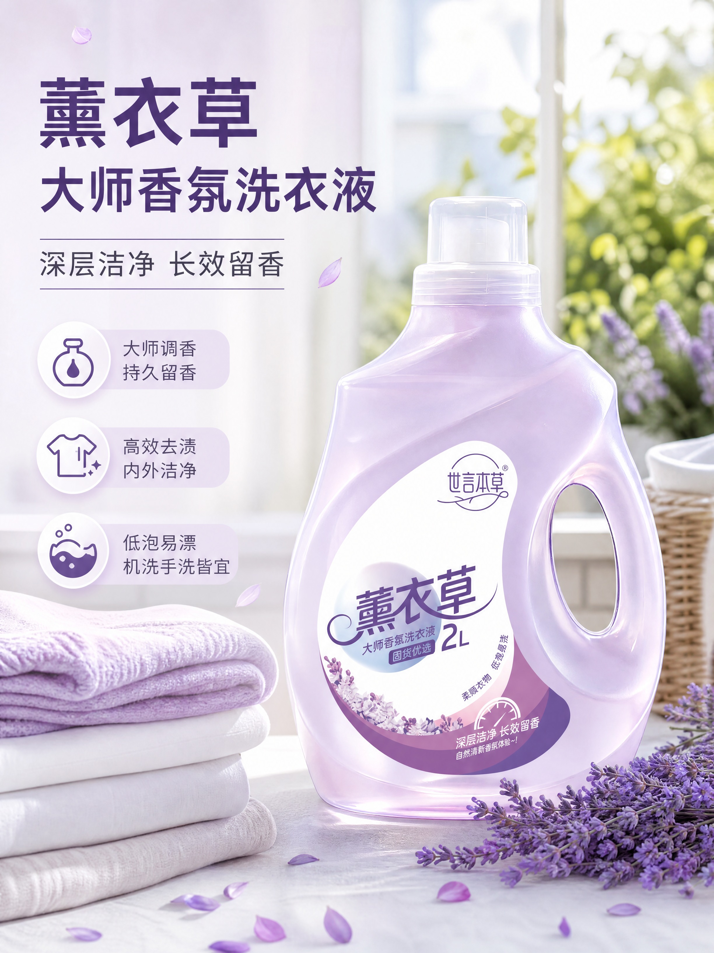 [商品] 使用【图1】世言本草薰衣草大师香氛洗衣液2kg桶装；… - 图片创意预览