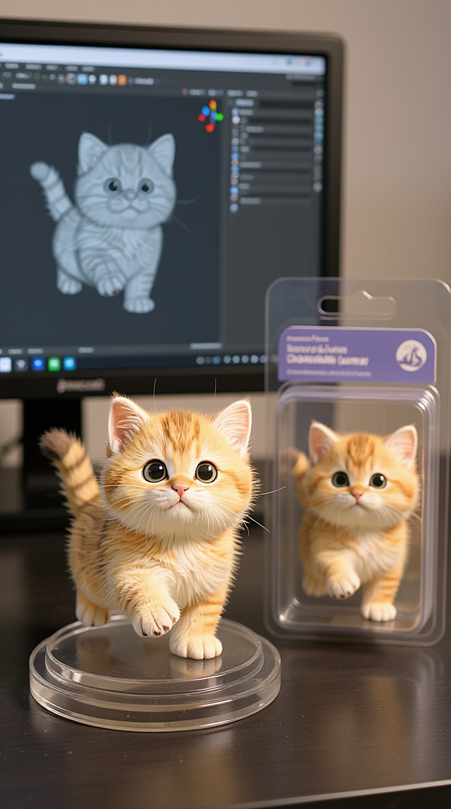 3D风可爱猫咪，微缩艺术展现毛发生长细节，卡通感十足，创意设计引人注目。