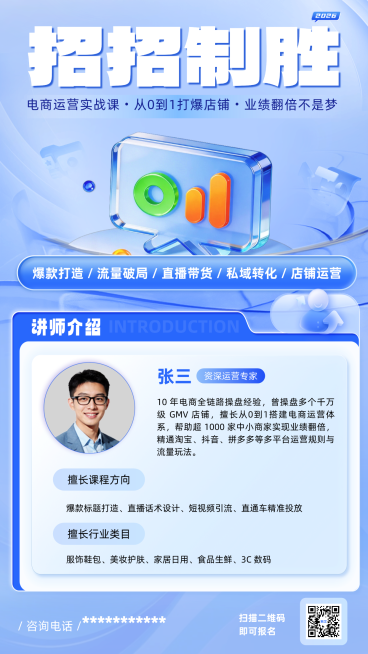 电商运营讲师IT互联网人像竖版海报预览效果