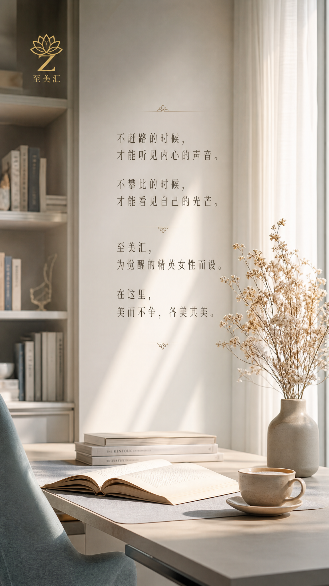 一张竖版9:16的高端女性品牌朋友圈海报，极简轻奢风格。画面主… - 图片创意预览