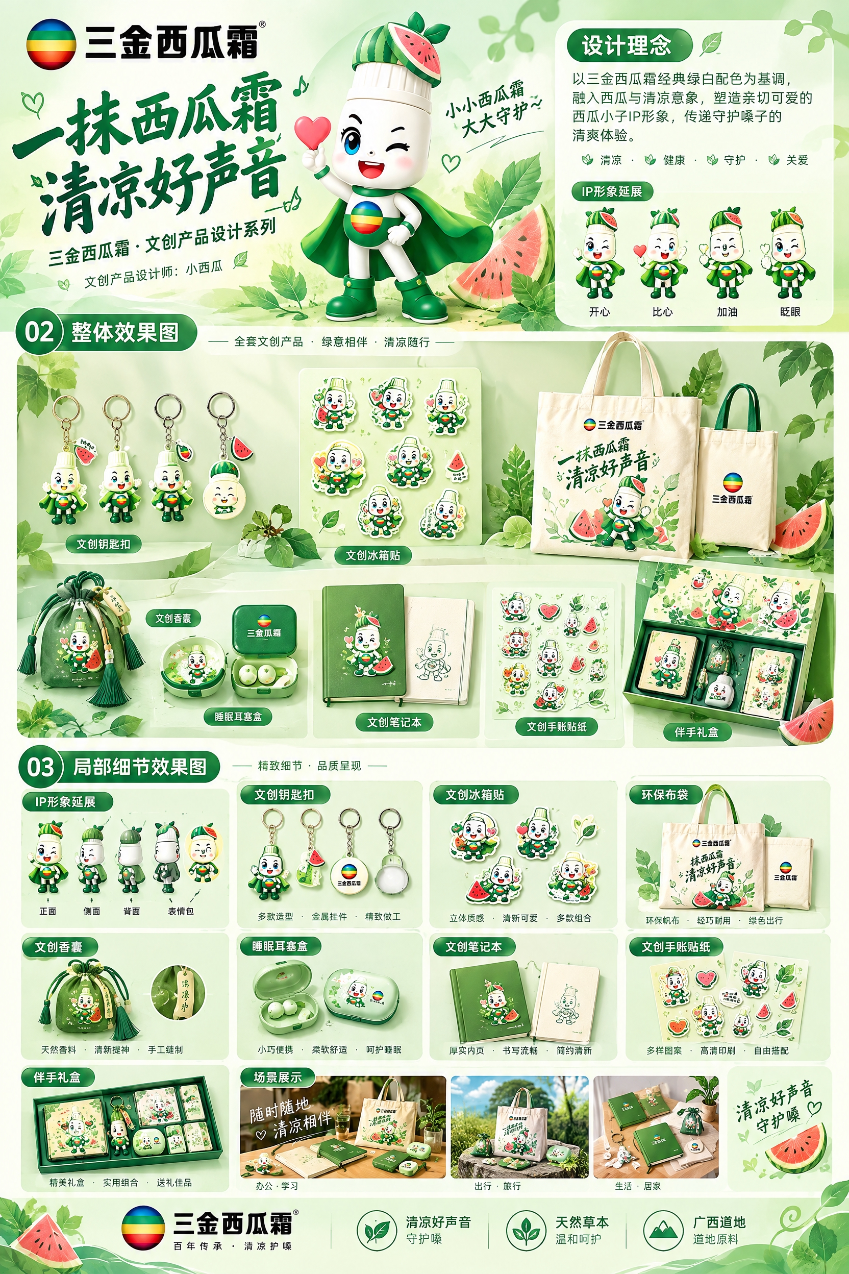 参考这张绿色清新文创展板的版式结构与风格，重新设计一版「三金西… - 图片创意预览