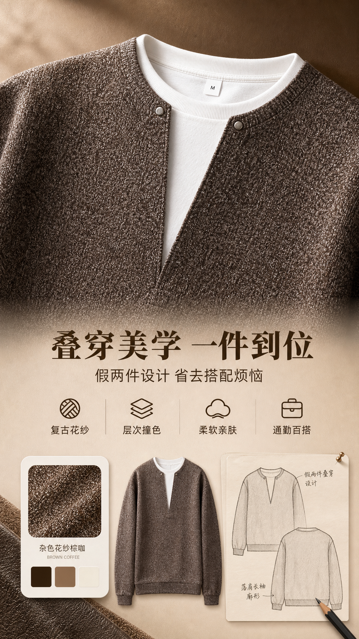[商品] 使用【图1】假两件撞色圆领针织卫衣；商品处理：保留圆… - 图片创意预览