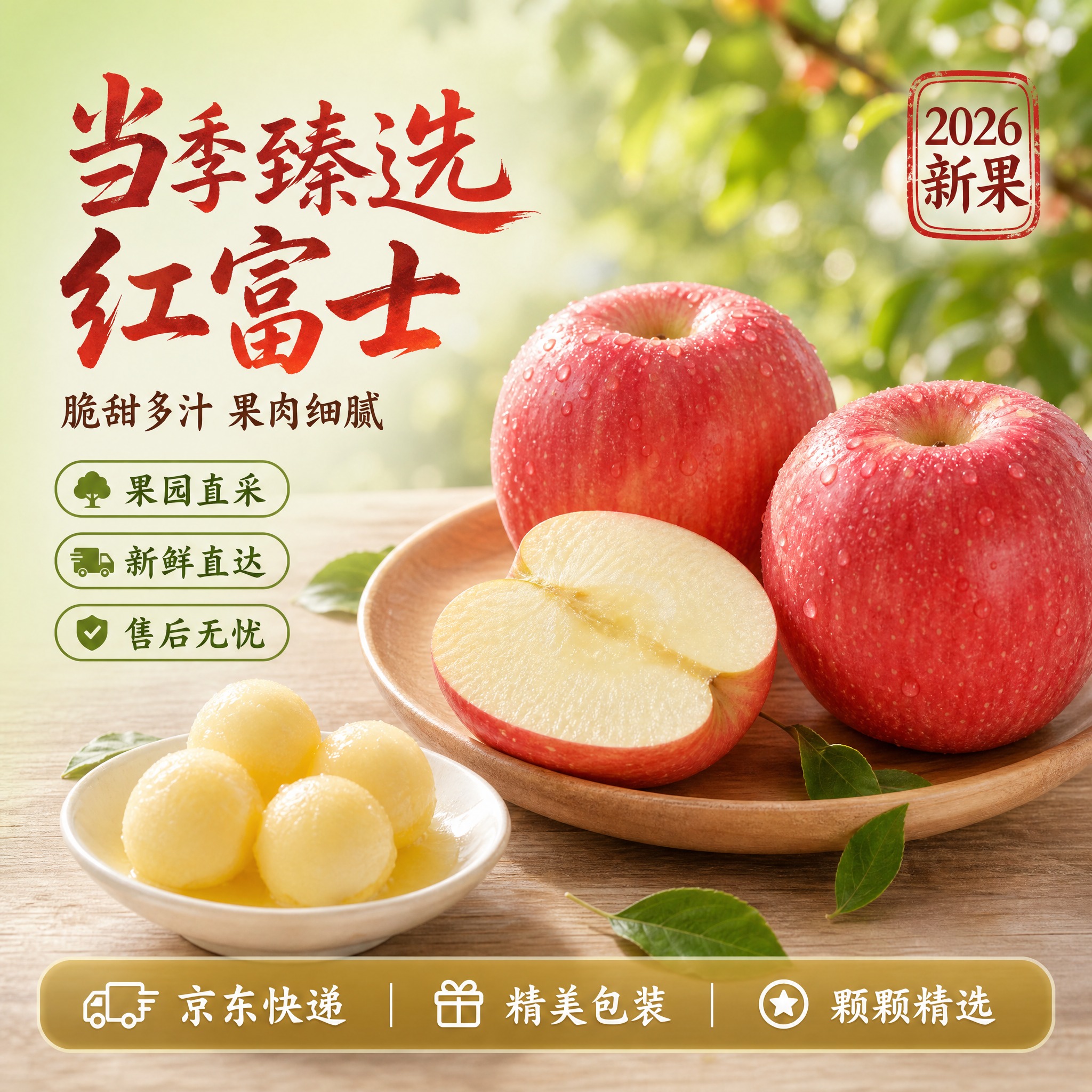 [主图-5] 陕西红富士苹果精品主图，京东1:1方图，核心任务… - 图片创意预览