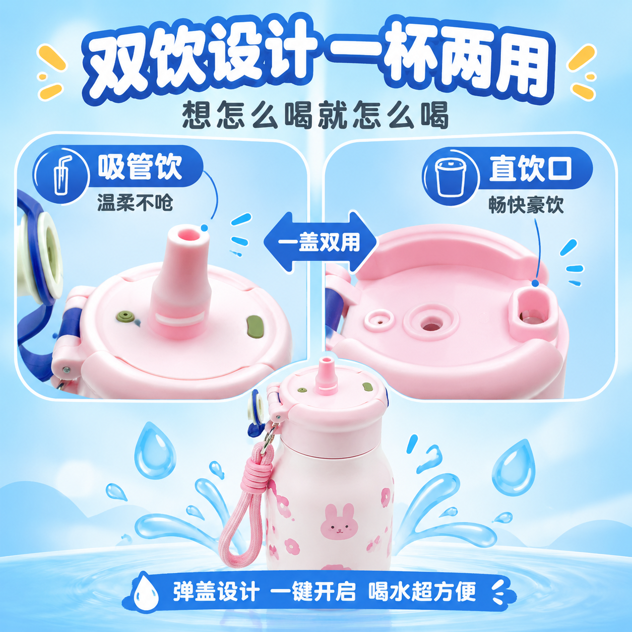 [主图-2] 双饮设计卖点图，核心展示可直饮可吸管两种饮用方式… - 图片创意预览