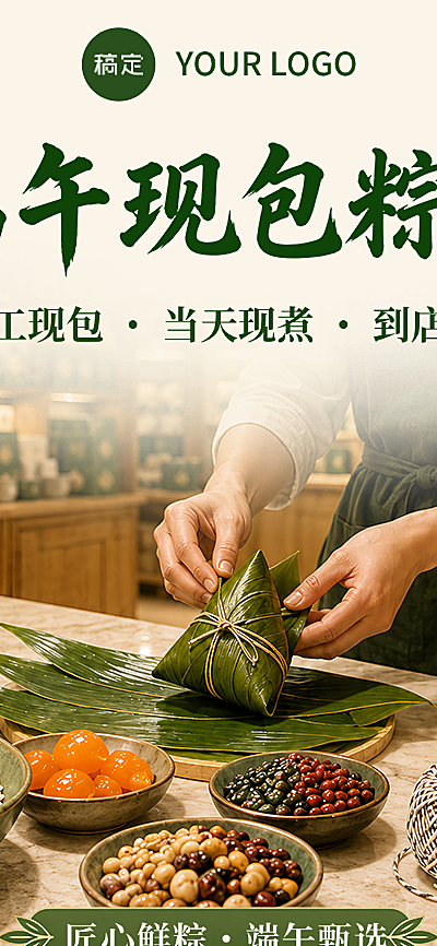 端午节粽子促销宣传暖调实景风长图海报