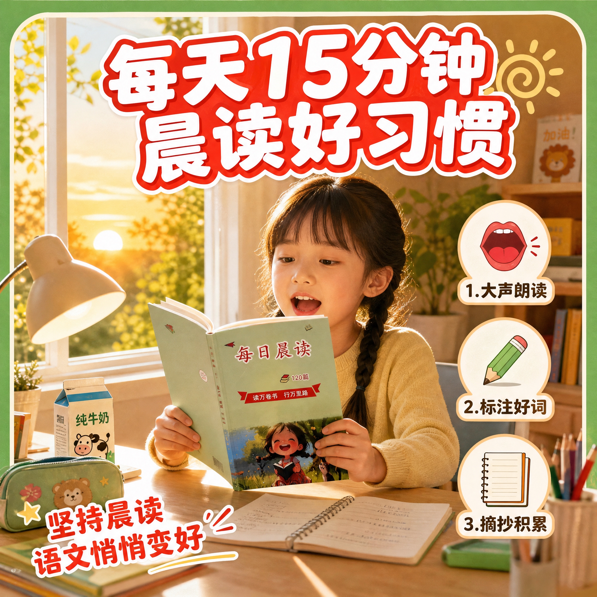[主图-5] 学习方法与使用场景，展示孩子每日晨读的真实使用场… - 图片创意预览