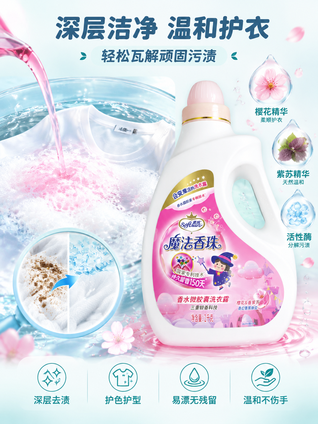 [主图-3] 洁净力与成分安心感展示，突出洗衣露的洁净效果和温… - 图片创意预览