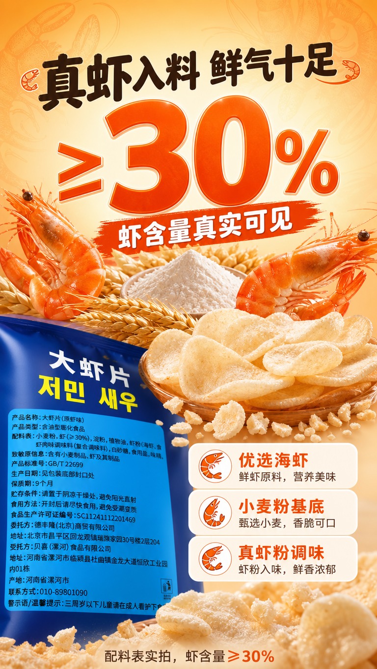[商品] 使用【图6】原虾味配料表包装背面、【图1】虾片实物；… - 图片创意预览