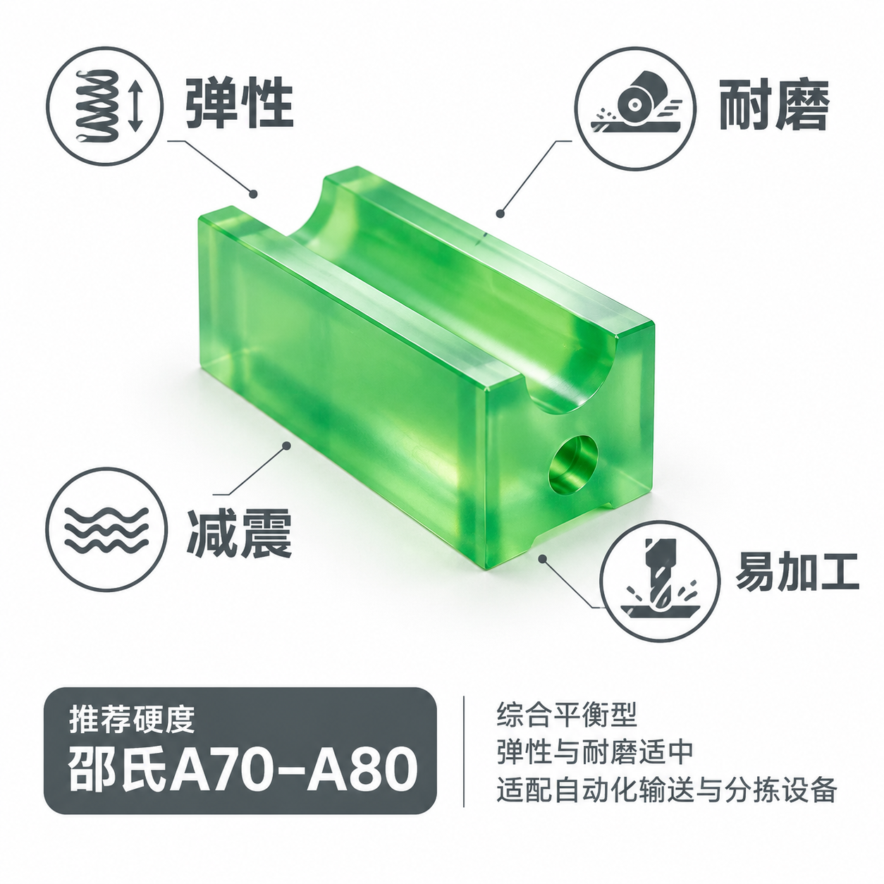 [主图-3] 材质卖点图，突出半透明绿PU材料的四大核心性能优… - 图片创意预览