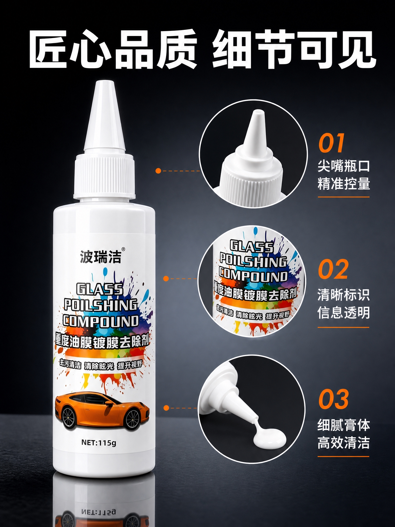 [商品] 使用【图1】波瑞洁重度油膜镀膜去除剂；保留白色瓶身、… - 图片创意预览