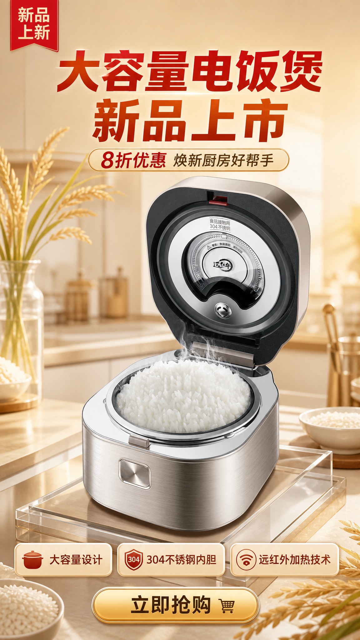 电商新品上新海报，9:16竖版，写实商业摄影风格，生活展台型视… - 图片创意预览