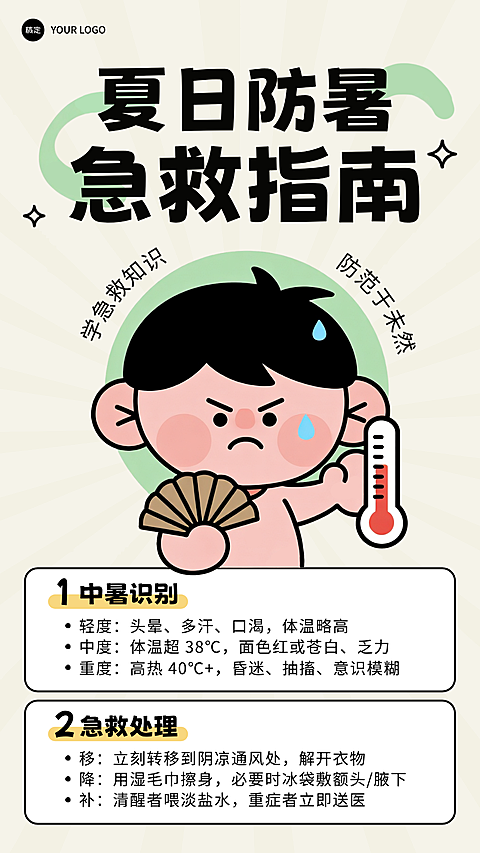 夏日防暑急救指南手机海报