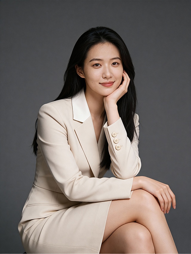 知性优雅棕色西装坐姿女士形象照