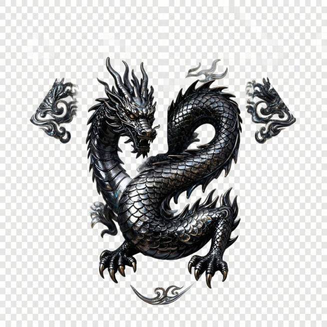 移除白色衣服部分，只保留黑色立体龙图案和袖子上的黑色花纹图案预览效果